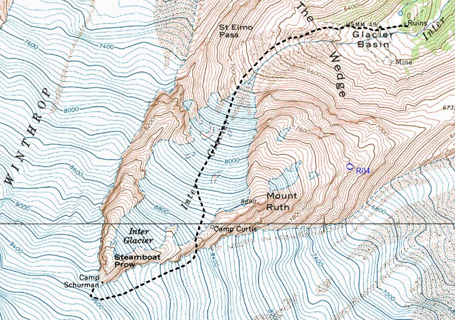 Approximate route of hike to Camp Schurman