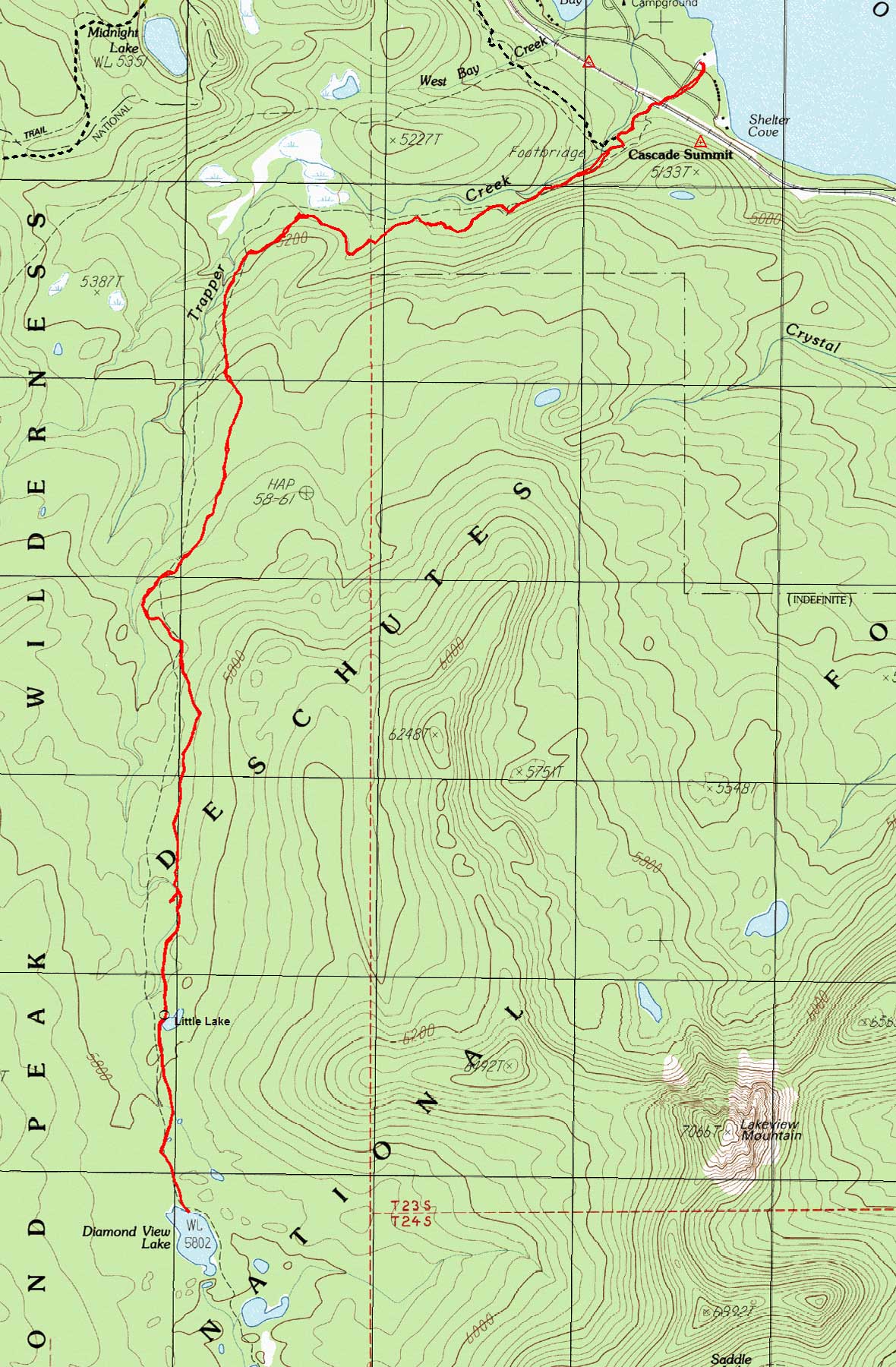 Map of Trapper Creek to Diamond View Lake