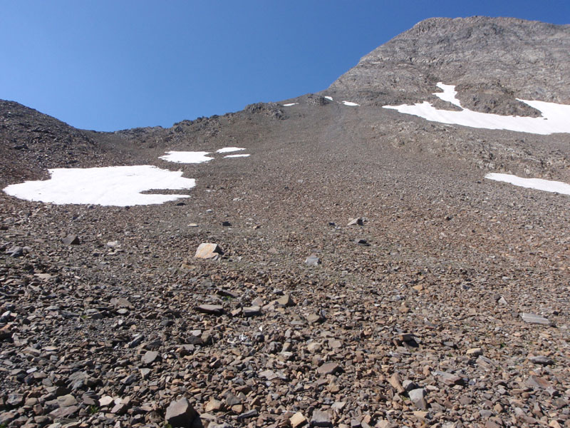 Hiking up snowfields is easier than hiking over rocks