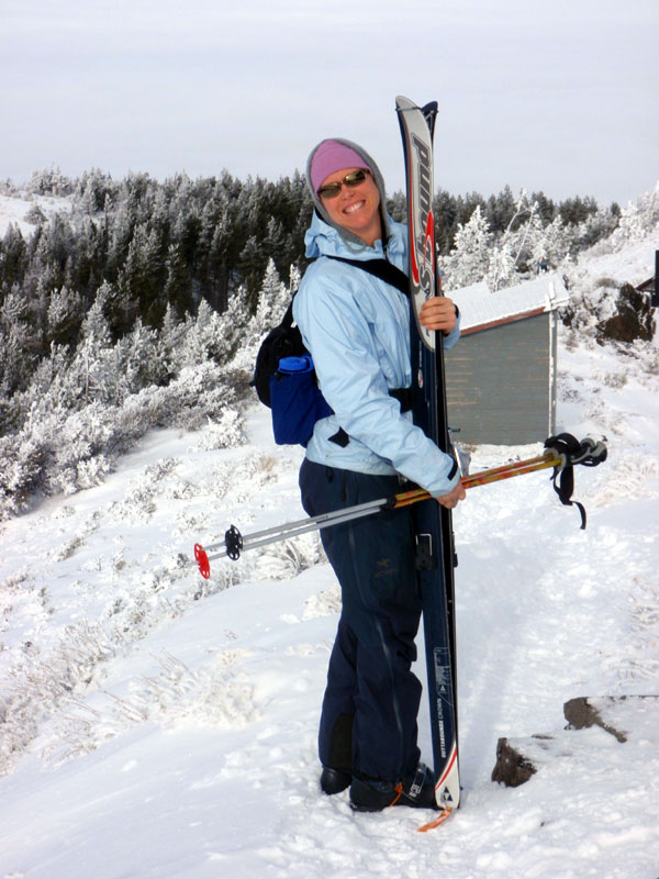 Anne, ready to ski down to meet Ray