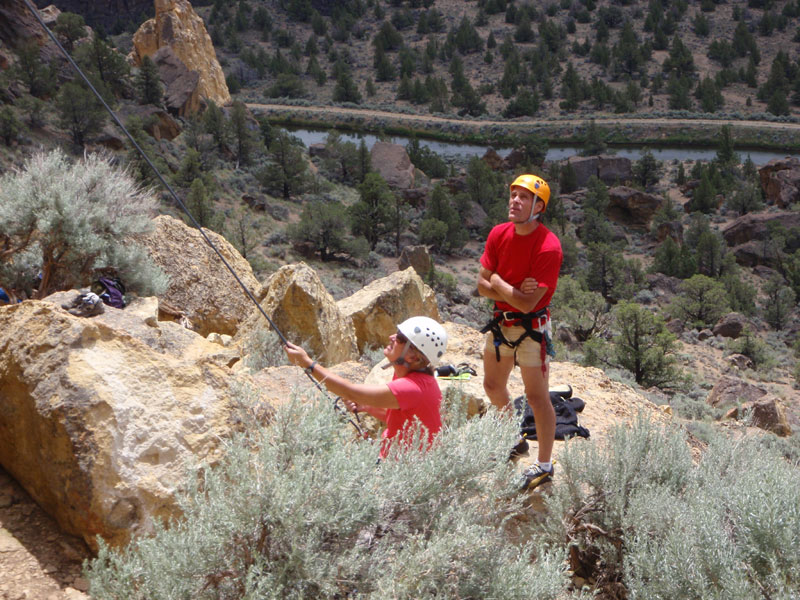 Sue belays &amp; Charlie watches &#8212; below Round There