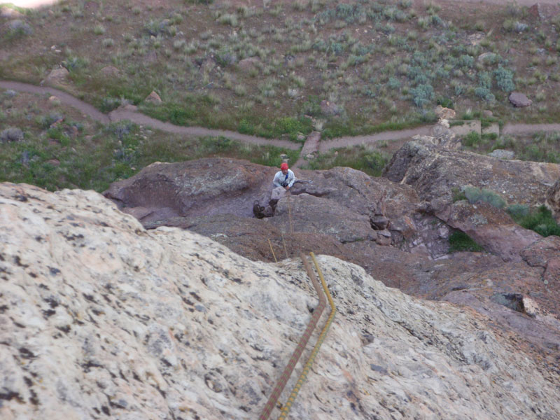 Doug, back at top of 1st pitch of Super Slab. We then TR&#8217;d Animal Farm (10c), and cooled down on How Low Can You Go