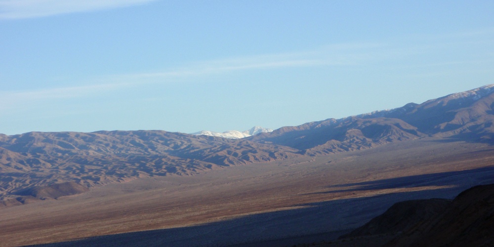 Snow-covered mountains in the Panamint Range from our first nights camp