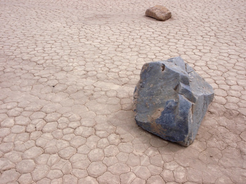 Blue moving rock on the playa