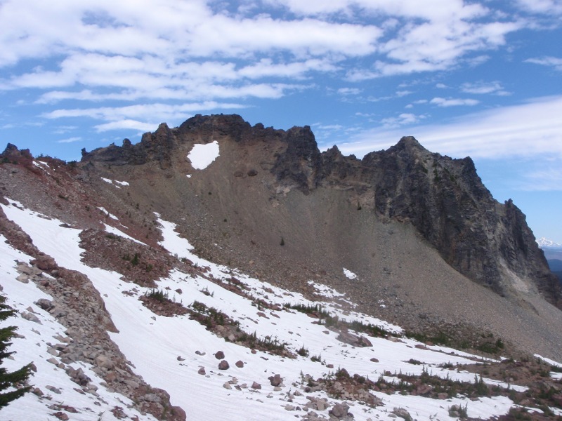 South side of The Husband, showing snow patch on the route