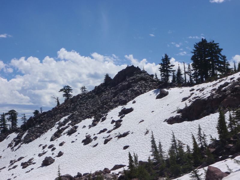 North-facing snowfield in the bowl